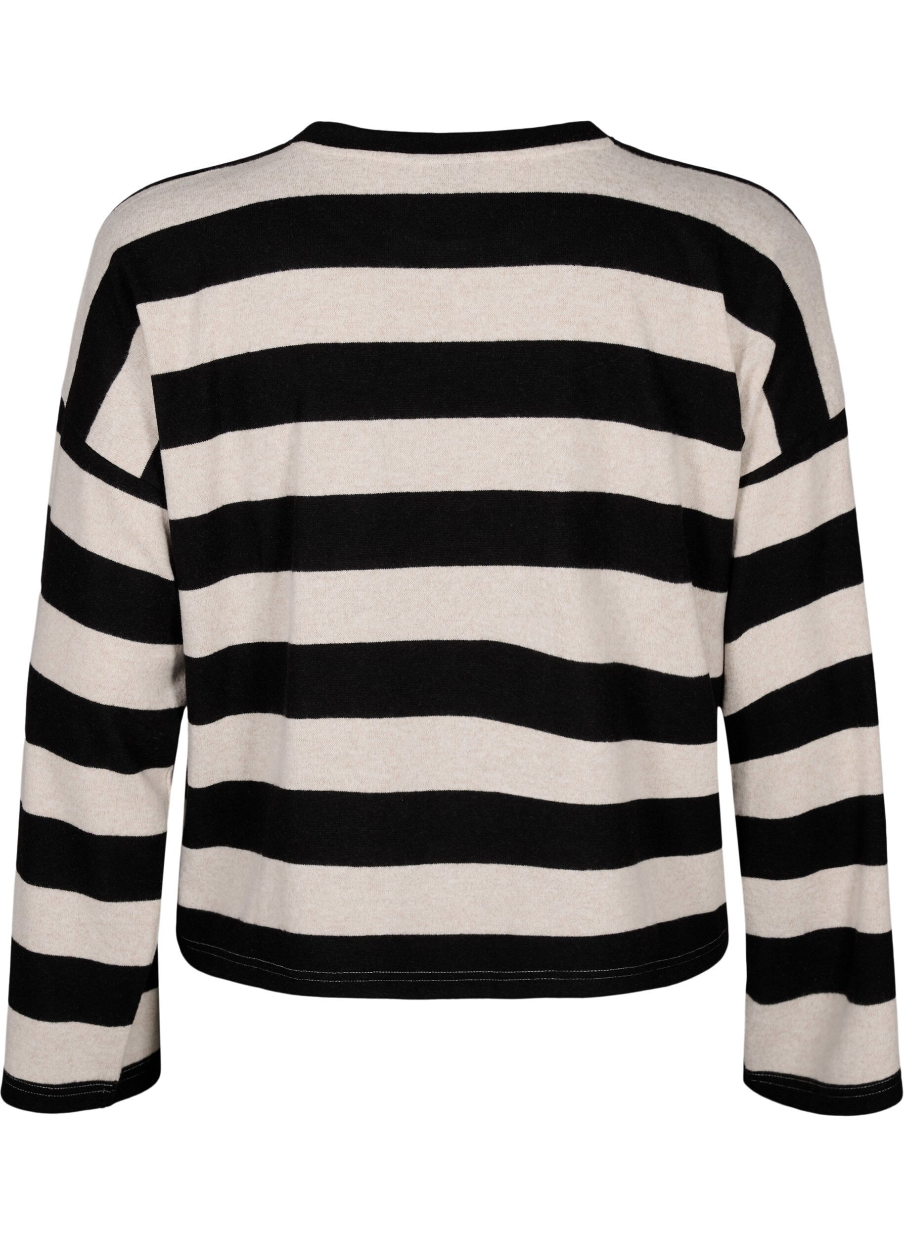Zizzi L&aring;ng&auml;rmad blus med r&auml;nder, Bl. Beige Mel.Stripe, Packshot image number 1