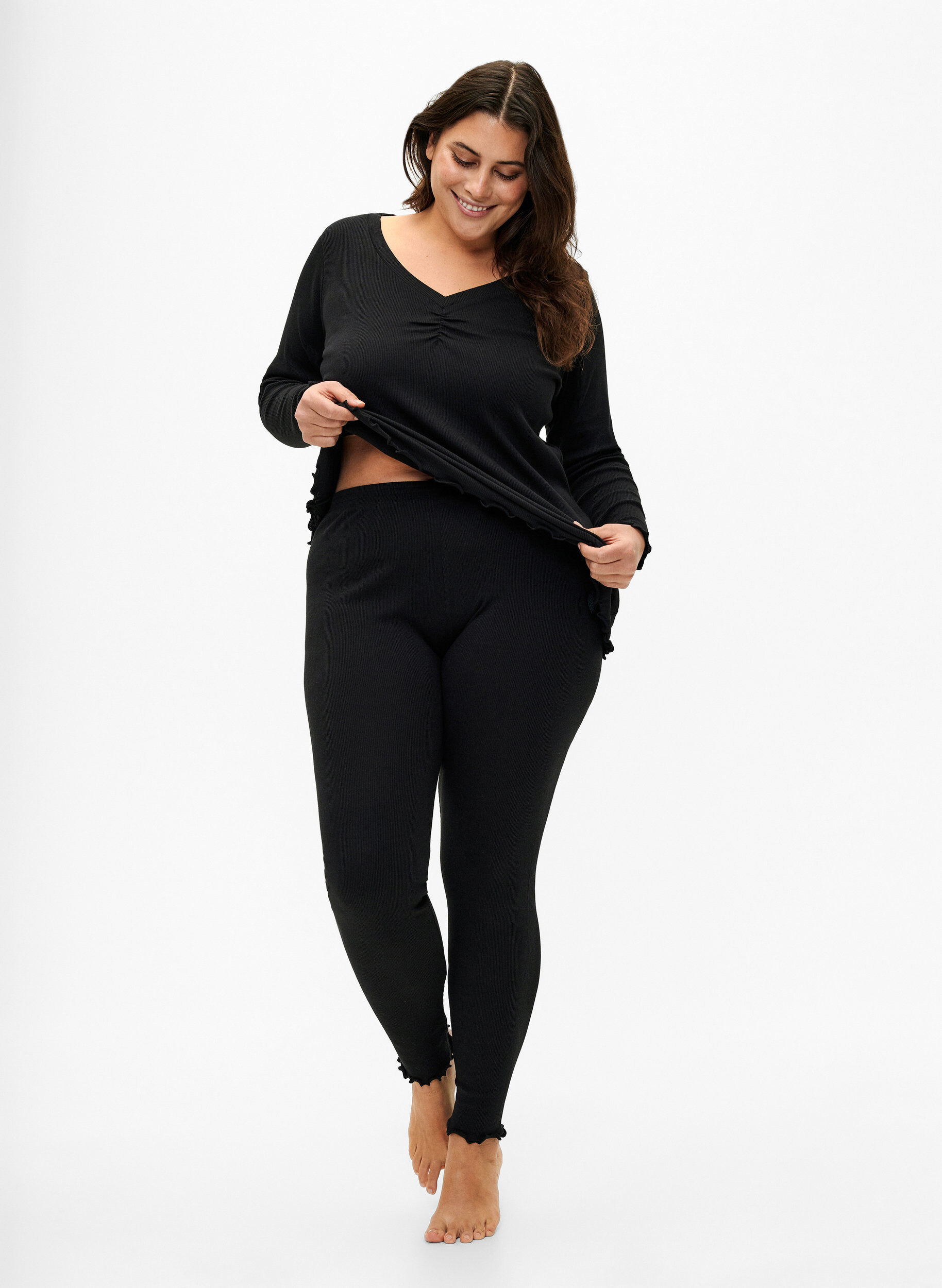 Zizzi Ribbade byxor med tight passform, Black, Model image number 0