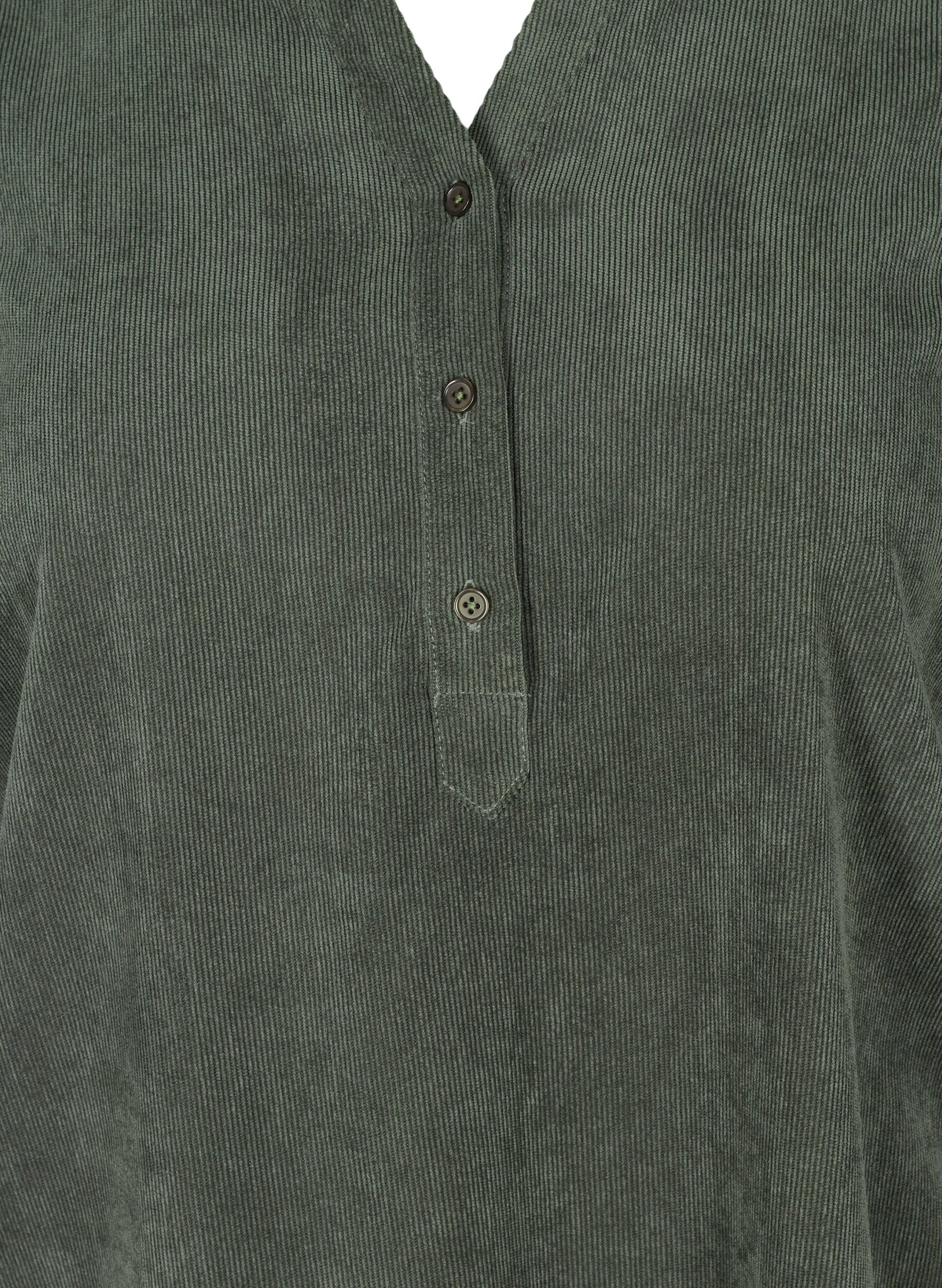 Zizzi Sammetskl&auml;nning med 3/4 &auml;rmar och knappar, Deep Forest, Packshot image number 2