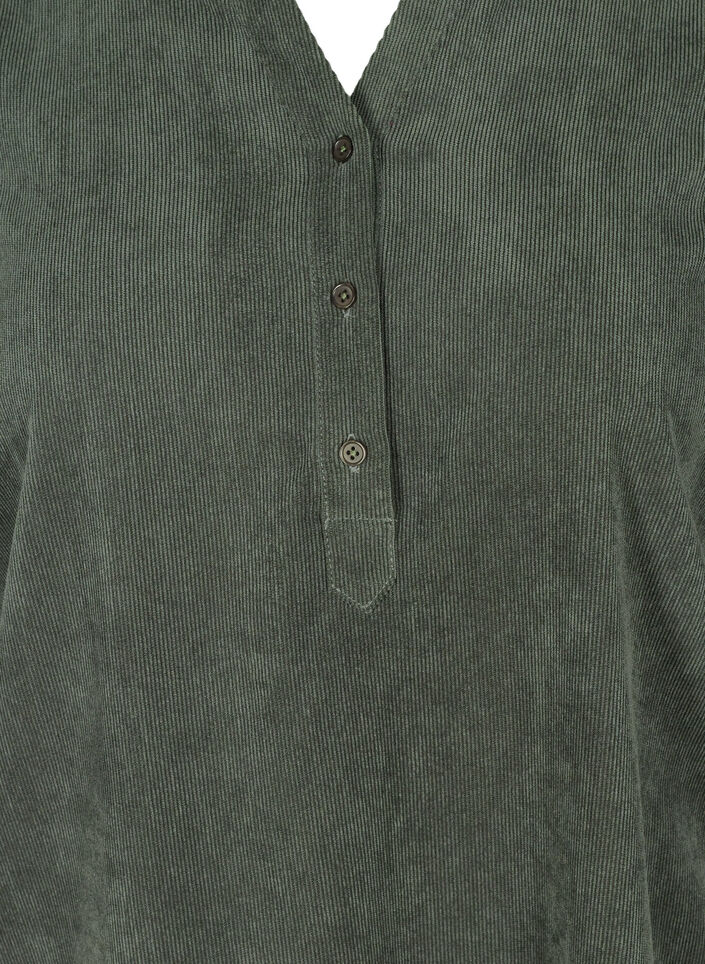 Sammetsklänning med 3/4 ärmar och knappar, Deep Forest, Packshot image number 2