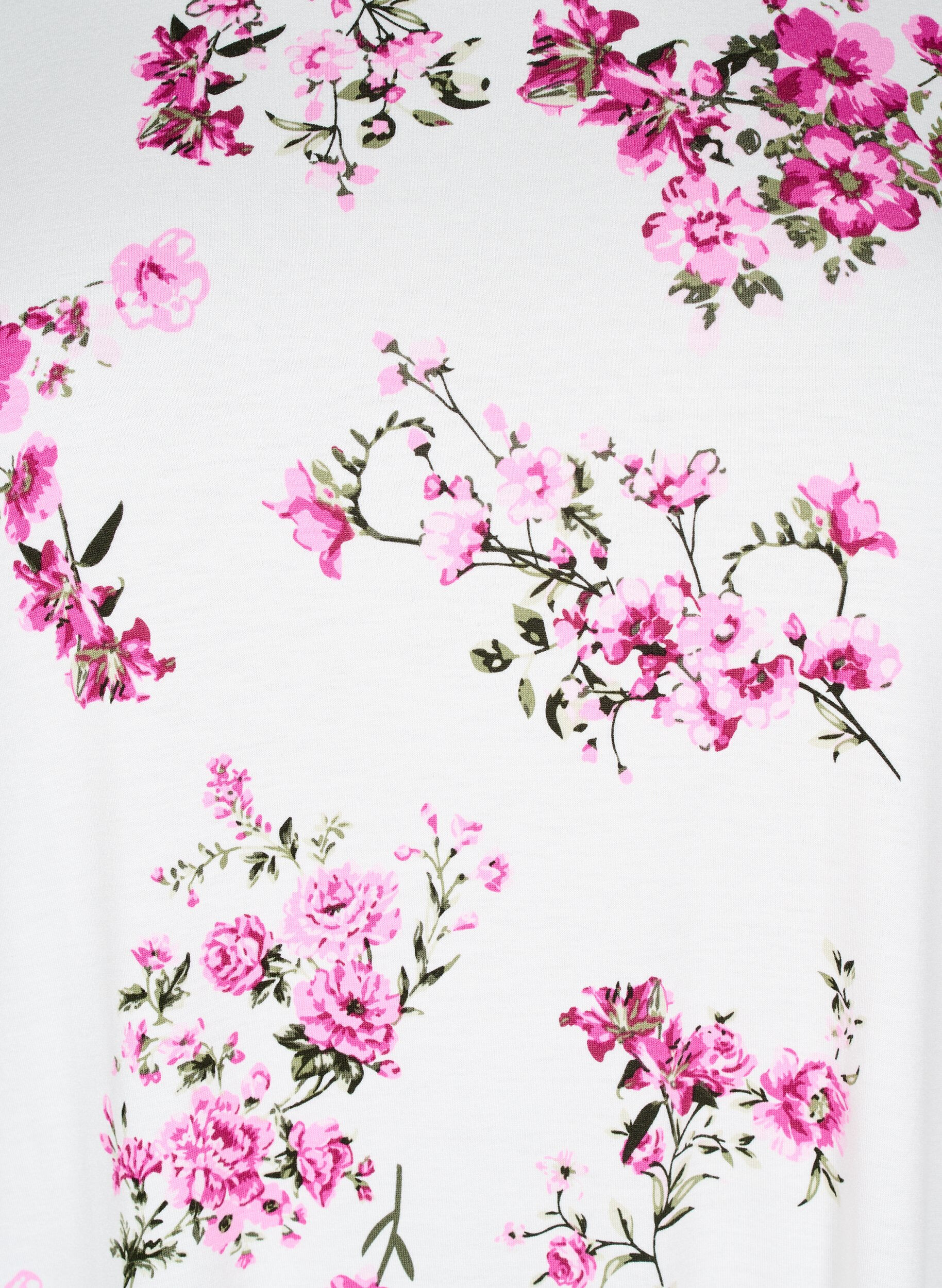 Zizzi T-shirt med blommigt tryck, Rosa, Packshot image number 2
