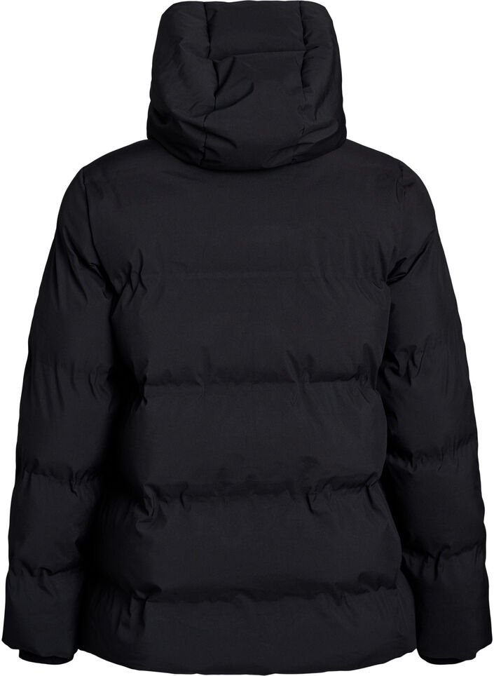 Kort pufferjacka med avtagbar huva, Svart, Packshot image number 1