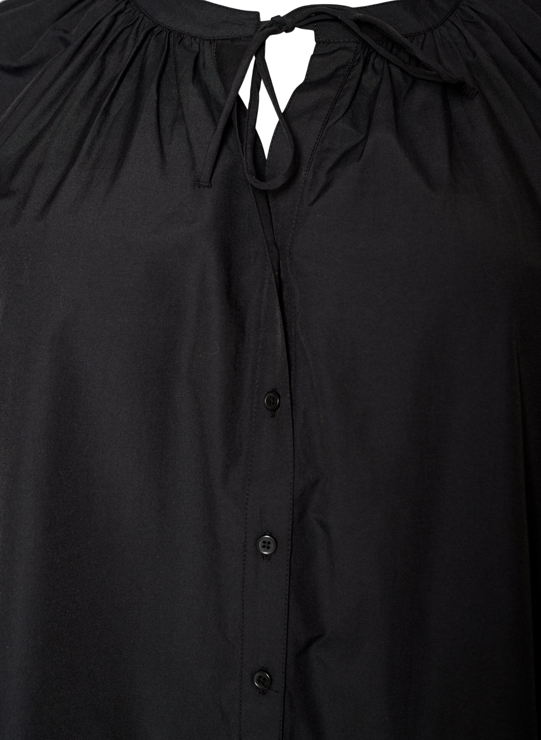 ZizziSkjortblus med kn&auml;ppning och knytsk&auml;rp, Svart, Packshot image number 2
