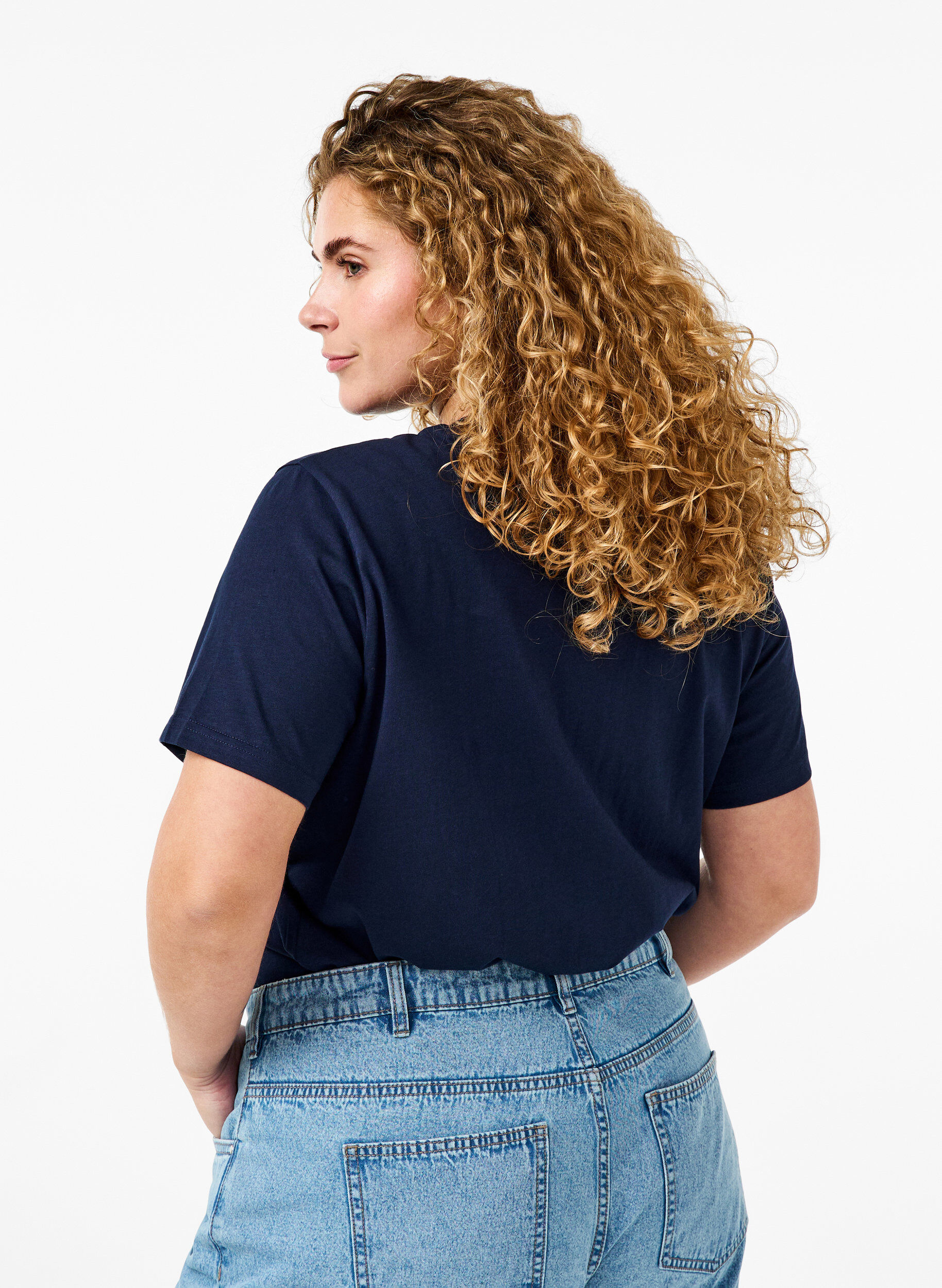 ZizziEnkel t-shirt i bomull med rund halsringning, Bl&aring;, Model image number 2