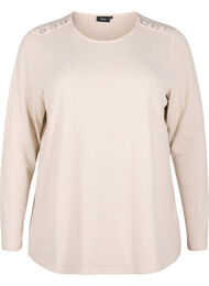 Blus med dekorativa knappar, Beige