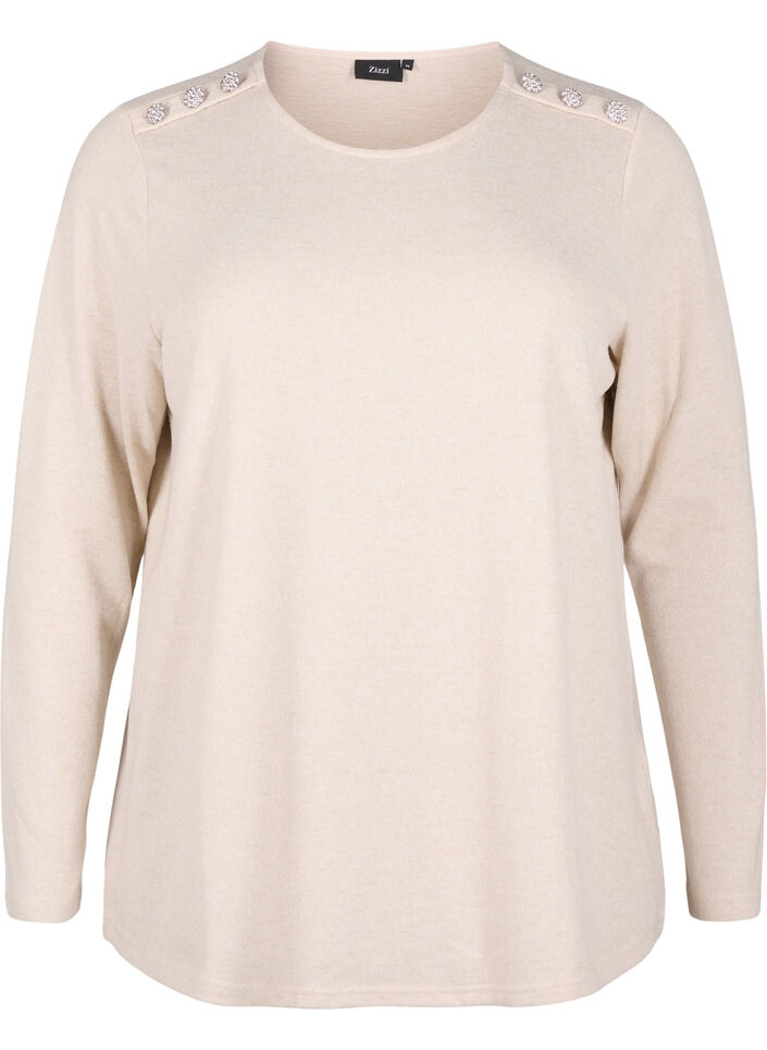 Blus med dekorativa knappar, Beige, Packshot image number 0