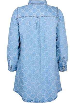Denimklänning med slitet mönster, Blue denim, Packshot image number 1
