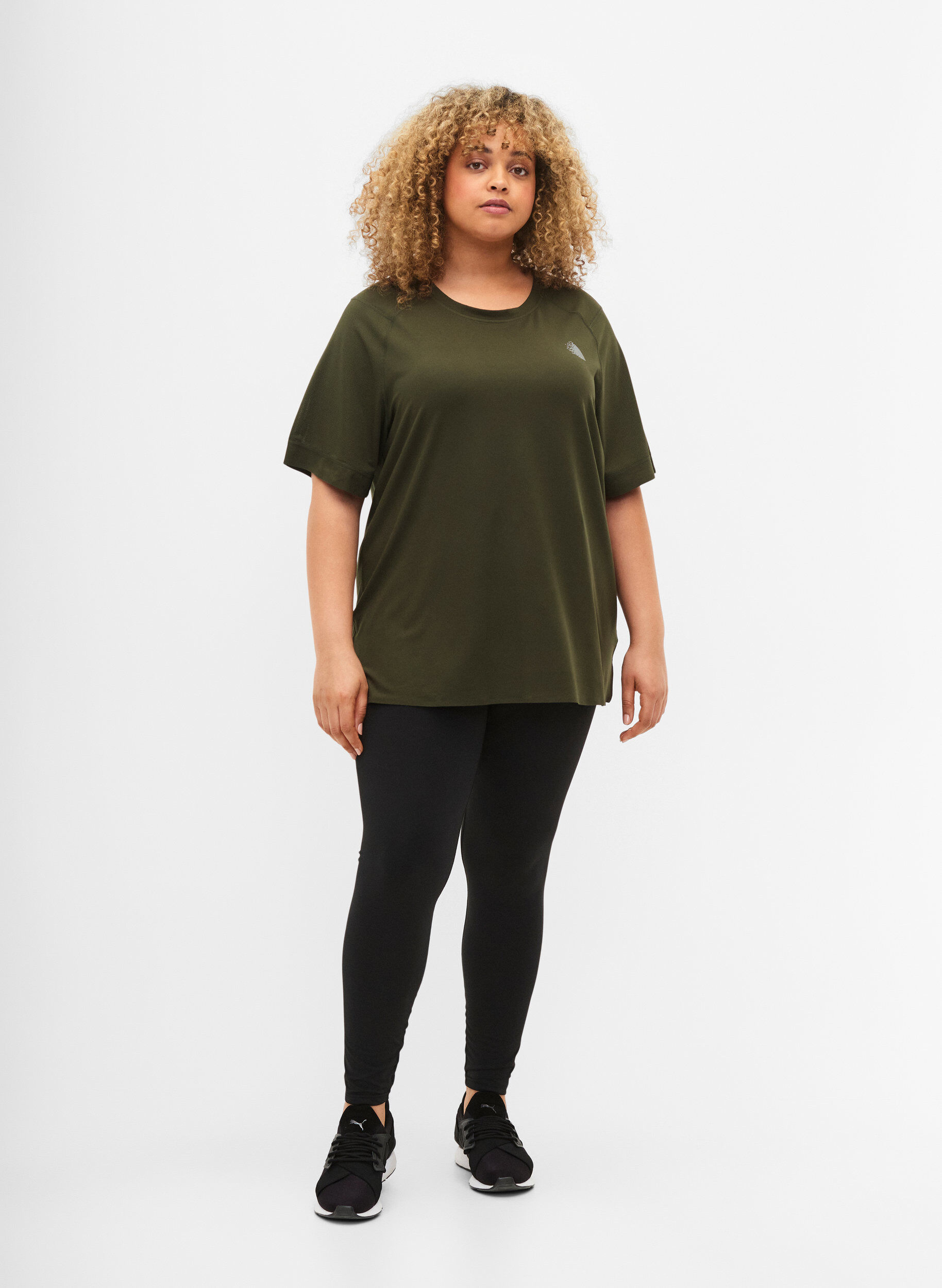 Zizzi Kort&auml;rmad tr&auml;ningstr&ouml;ja med rund hals , Forest Night, Model image number 2