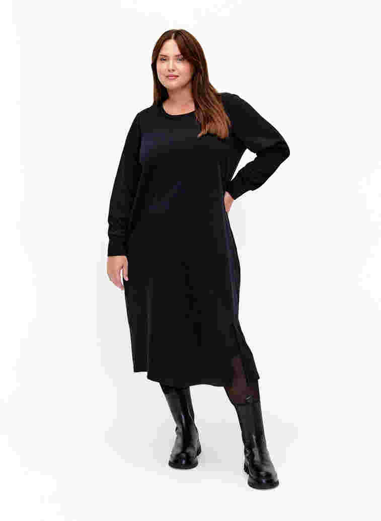 Sweatshirtklänning i bomull med fickor, Black, Model image number 0