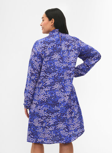 FLASH - Långärmad klänning med mönster, Dazzling Blue AOP, Model image number 1