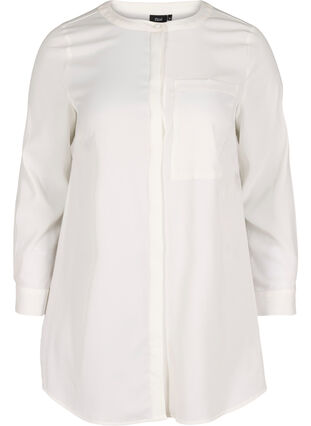 Lång skjorta med bröstficka, Warm Off-white, Packshot image number 0