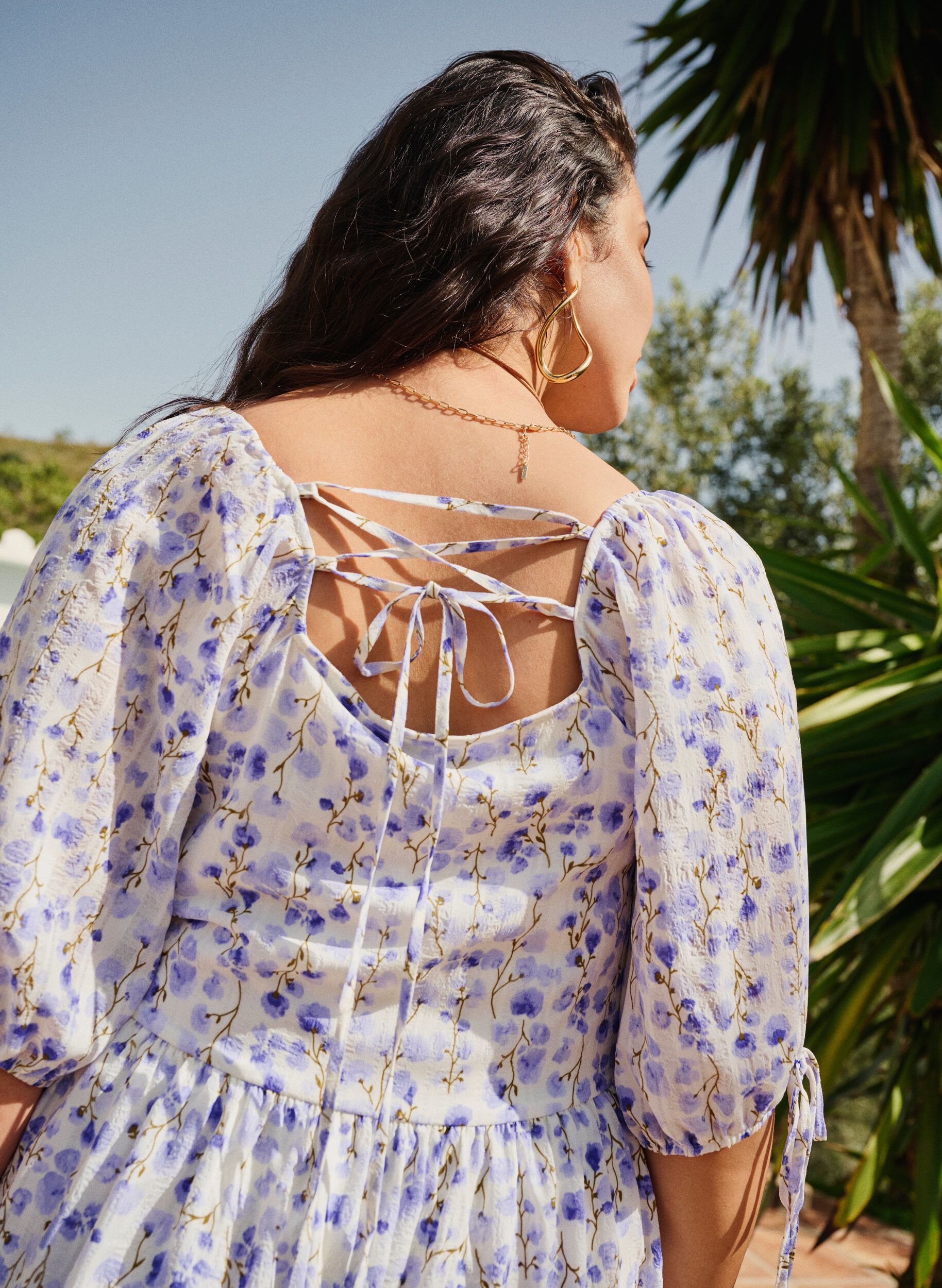 Zizzi Sommarkl&auml;nning med blommigt tryck och spetsdetaljer, Sand Verbena AOP, Image image number 1