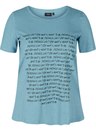 T-shirt i ekologisk bomull med tryck, Blue Heaven Melange, Packshot image number 0
