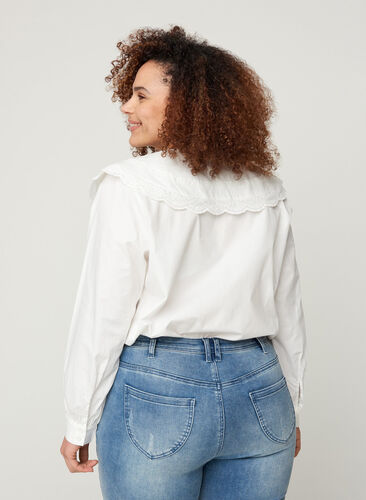 Bomullsskjorta med stor krage, Bright White, Model image number 1