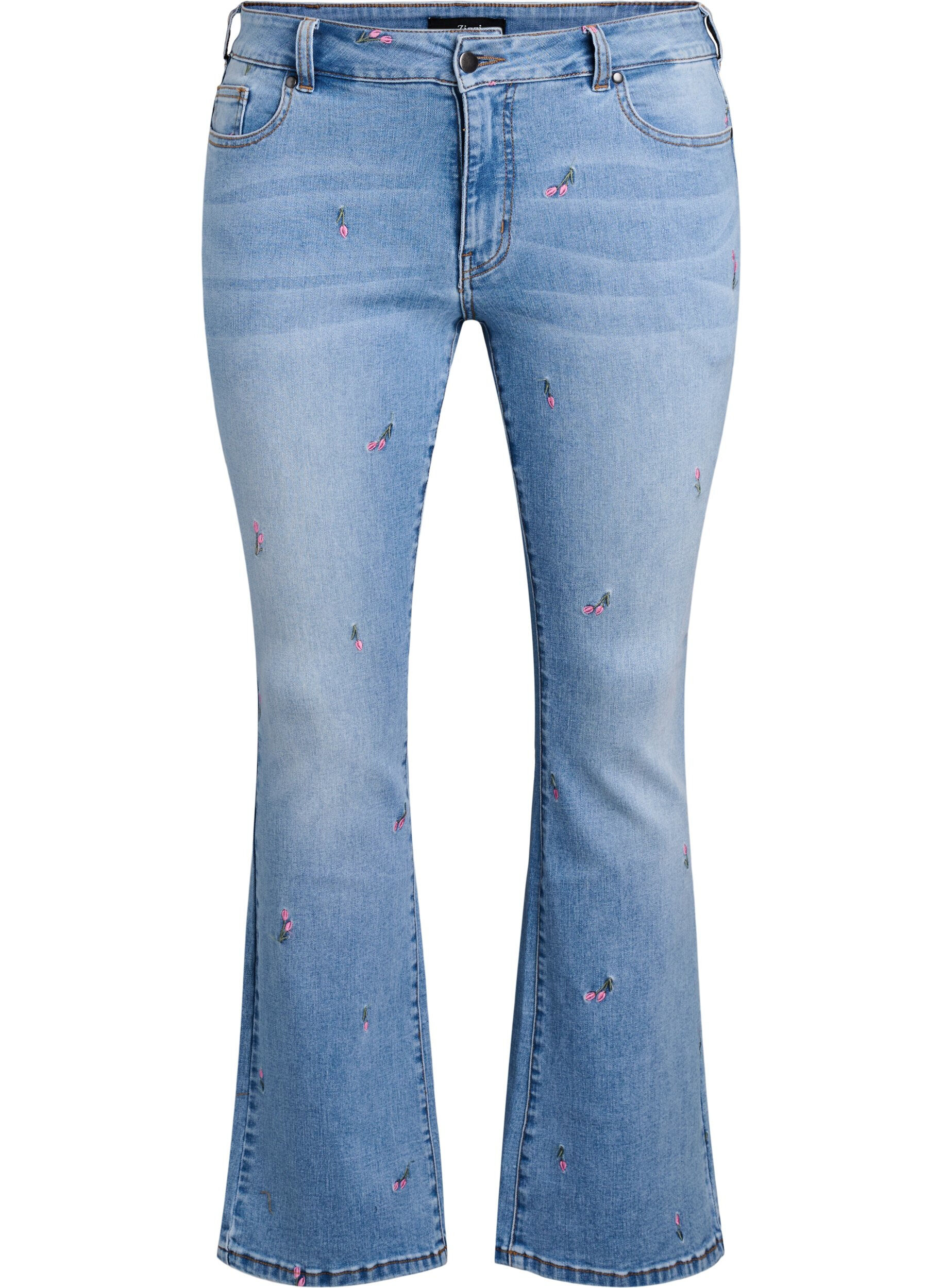 Bootcut-jeans med broderade blommor