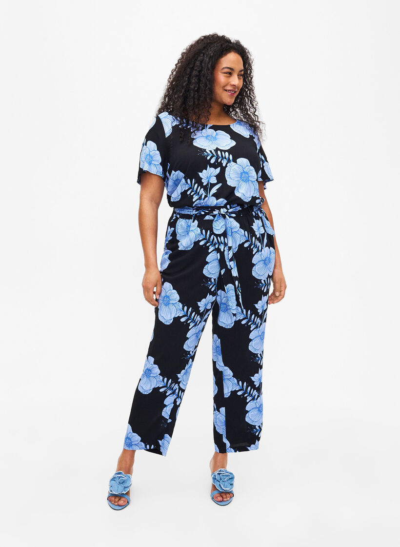 FLASH – Kortärmad viskosblus med tryck, Svart, Model image number 1