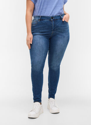 Super slim Amy jeans med rosett och dragkedja, Dark blue, Model image number 3