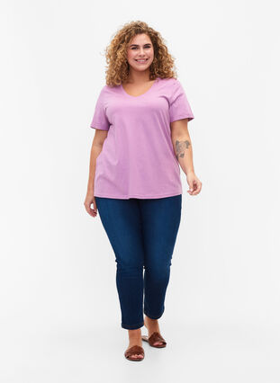V-ringad t-shirt i bomull, Lavender Herb, Model image number 2