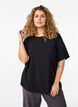 Kort&auml;rmad v&auml;vd blus med rund hals, Svart, Model image number 0