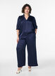 Blus i satinlook med halvl&aring;nga &auml;rmar och volangkrage, Bl&aring;, Model image number 1