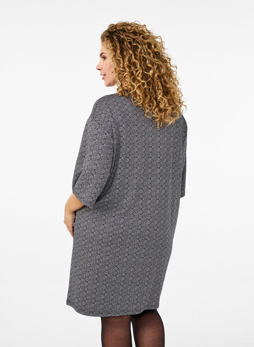 Mönstrad klänning med 3/4-ärmar, Blå, Model image number 2