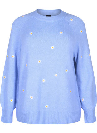 Stickad tröja med broderidetaljer, Lavender w. Daisy, Packshot image number 0