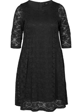 Spetsklänning med 3/4-ärmar, Black, Packshot image number 0