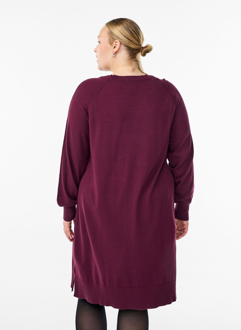 Stickad kort kl&auml;nning med raglan&auml;rm och mitts&ouml;m, R&ouml;d, Model image number 2