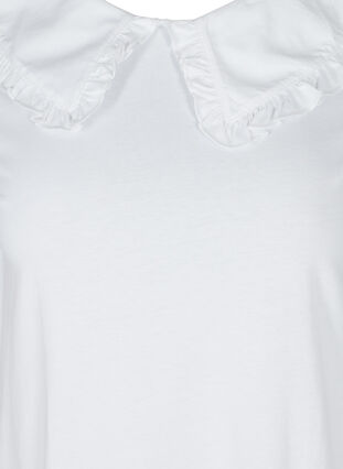 T-shirt i bomull med krage, Bright White, Packshot image number 2