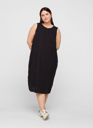 Ärmlös klänning i bomull, Black, Model image number 0