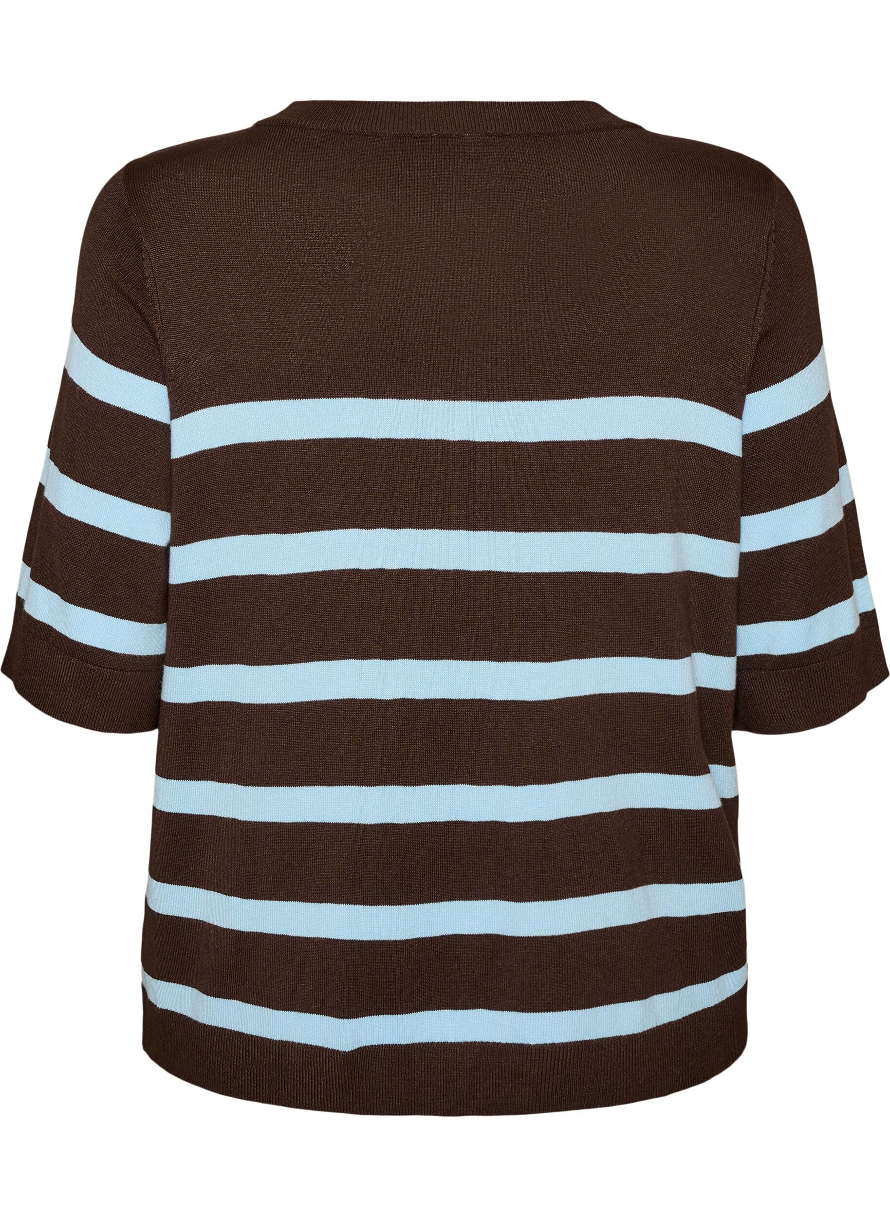 ZizziRandig stickad topp med korta &auml;rmar, Brun, Packshot image number 1