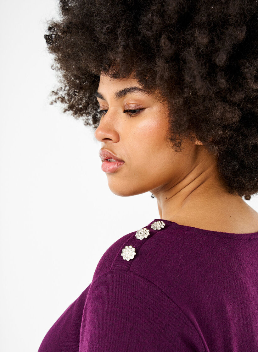 Blus med dekorativa knappar, Lila, Model image number 3