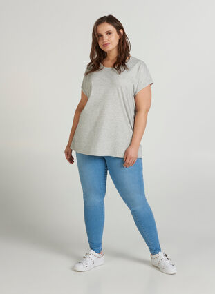 Melerad t-shirt i bomull, Light Grey Melange, Model image number 2
