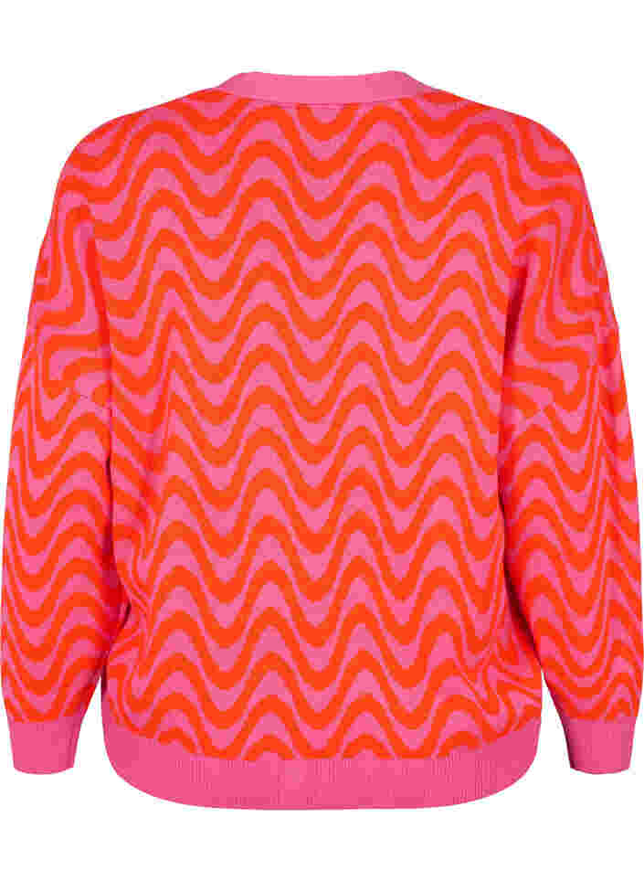 Stickad kofta med mönster och knappar, Hot Pink Comb., Packshot image number 1