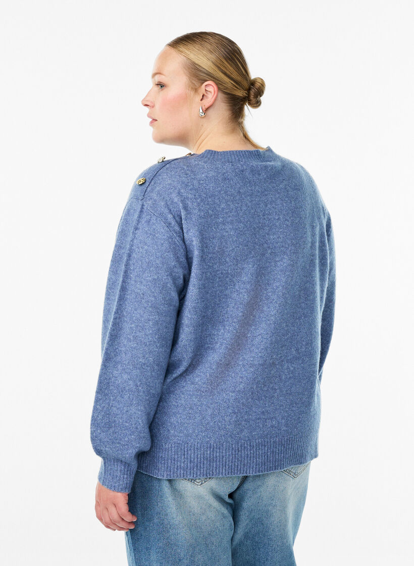 Stickad blus med knappdetalj, Bl&aring;, Model image number 2