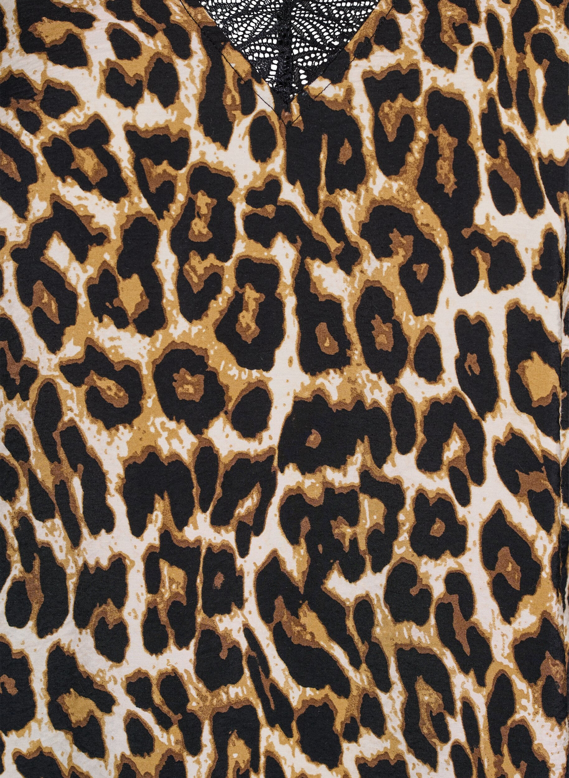 Zizzi Kort&auml;rmad viskosblus med spetskant, Brun, Packshot image number 2