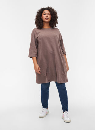 Kampanjvara – Sweatshirtklänning i bomull med fickor och 3/4-ärmar, Iron Melange, Model image number 2