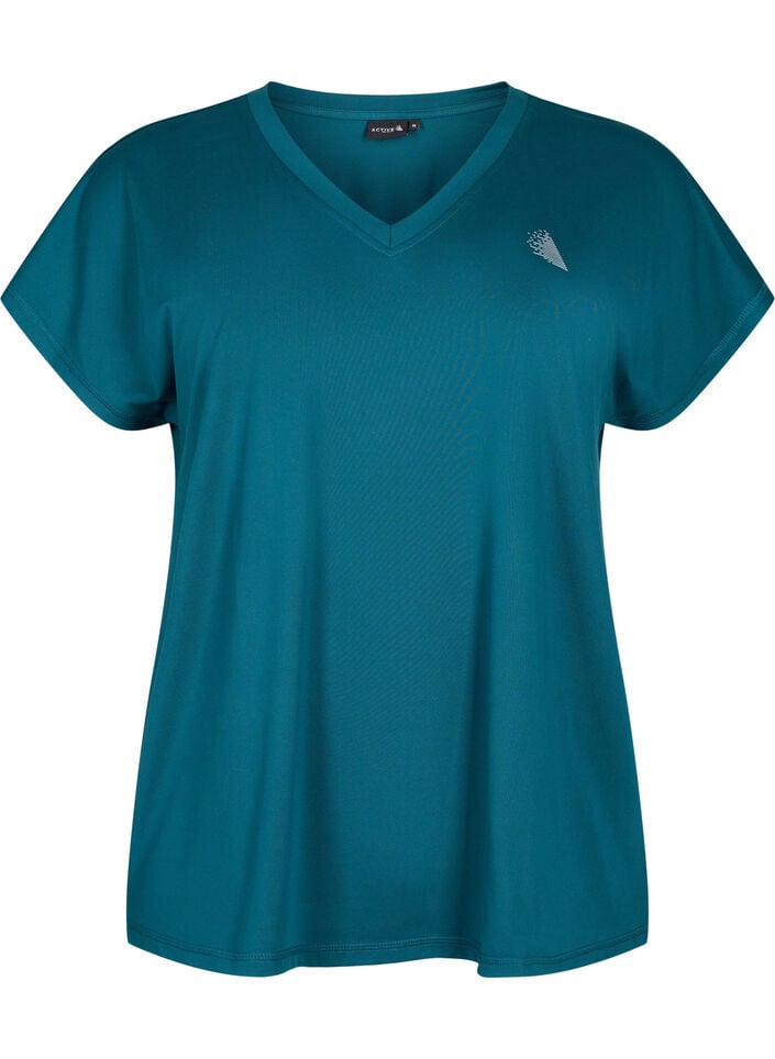 Tr&auml;nings-t-shirt med v-ringning och l&ouml;s passform, Gr&ouml;n, Packshot image number 0