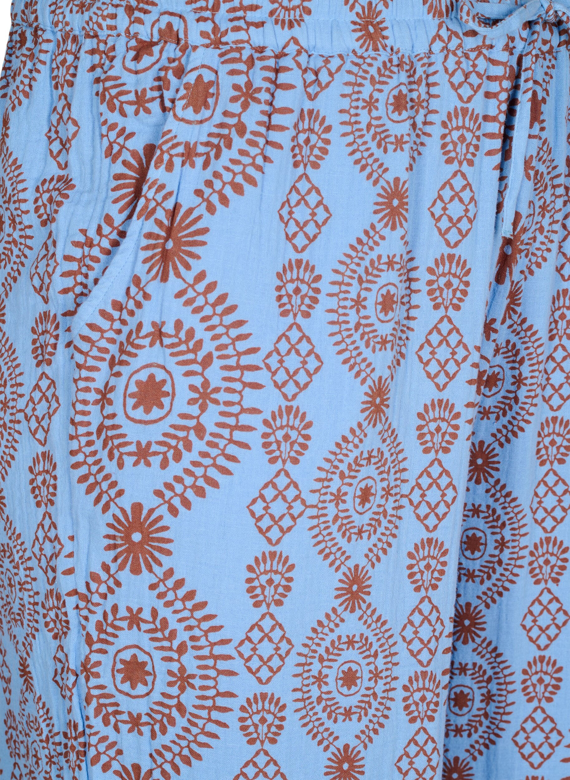 Zizzi L&ouml;st sittande byxor i m&ouml;nstrad bomullsmuslin, Bl&aring;, Packshot image number 2