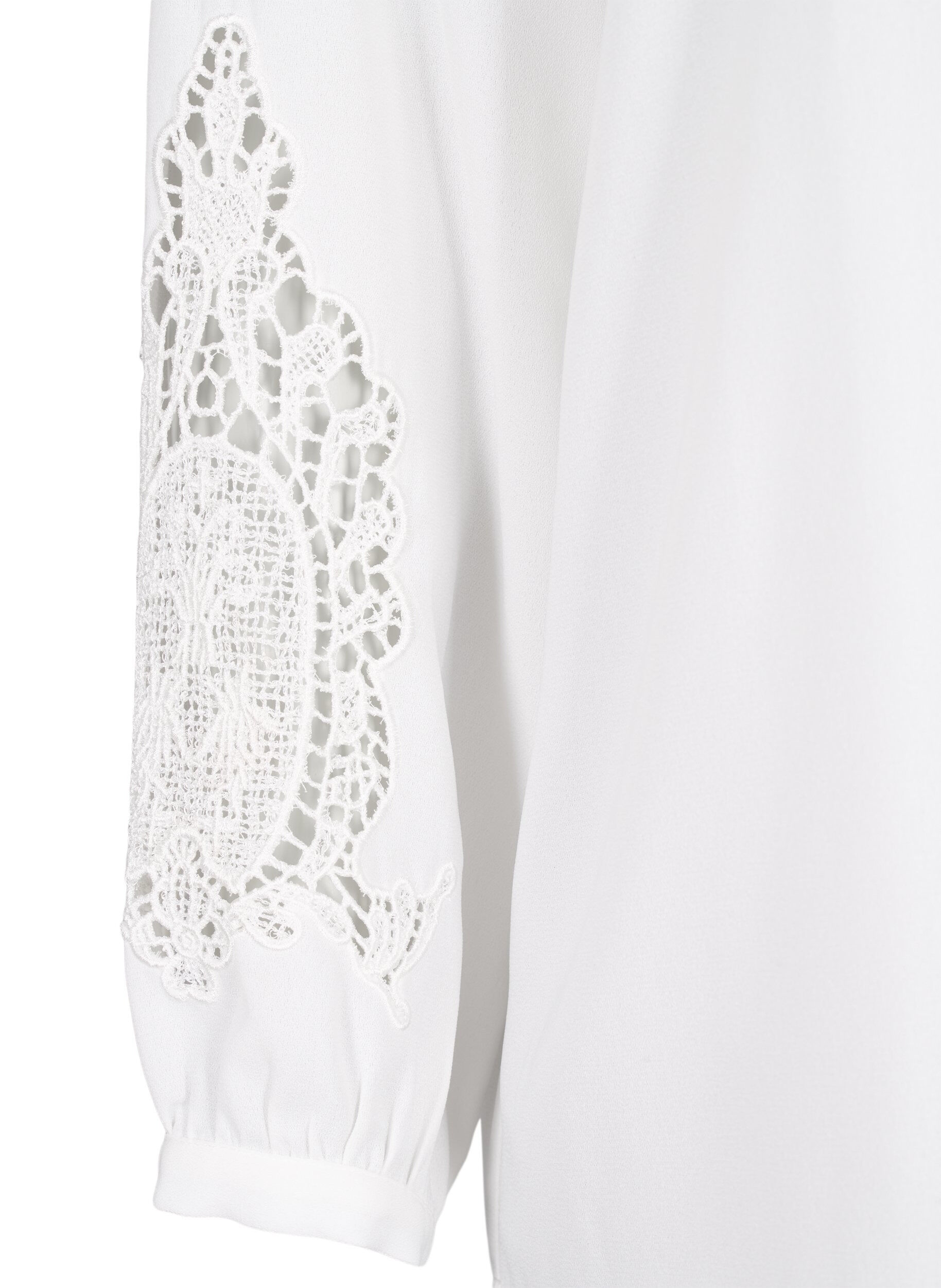Zizzi L&aring;ng&auml;rmad blus med virkade detaljer, Bright White, Packshot image number 3
