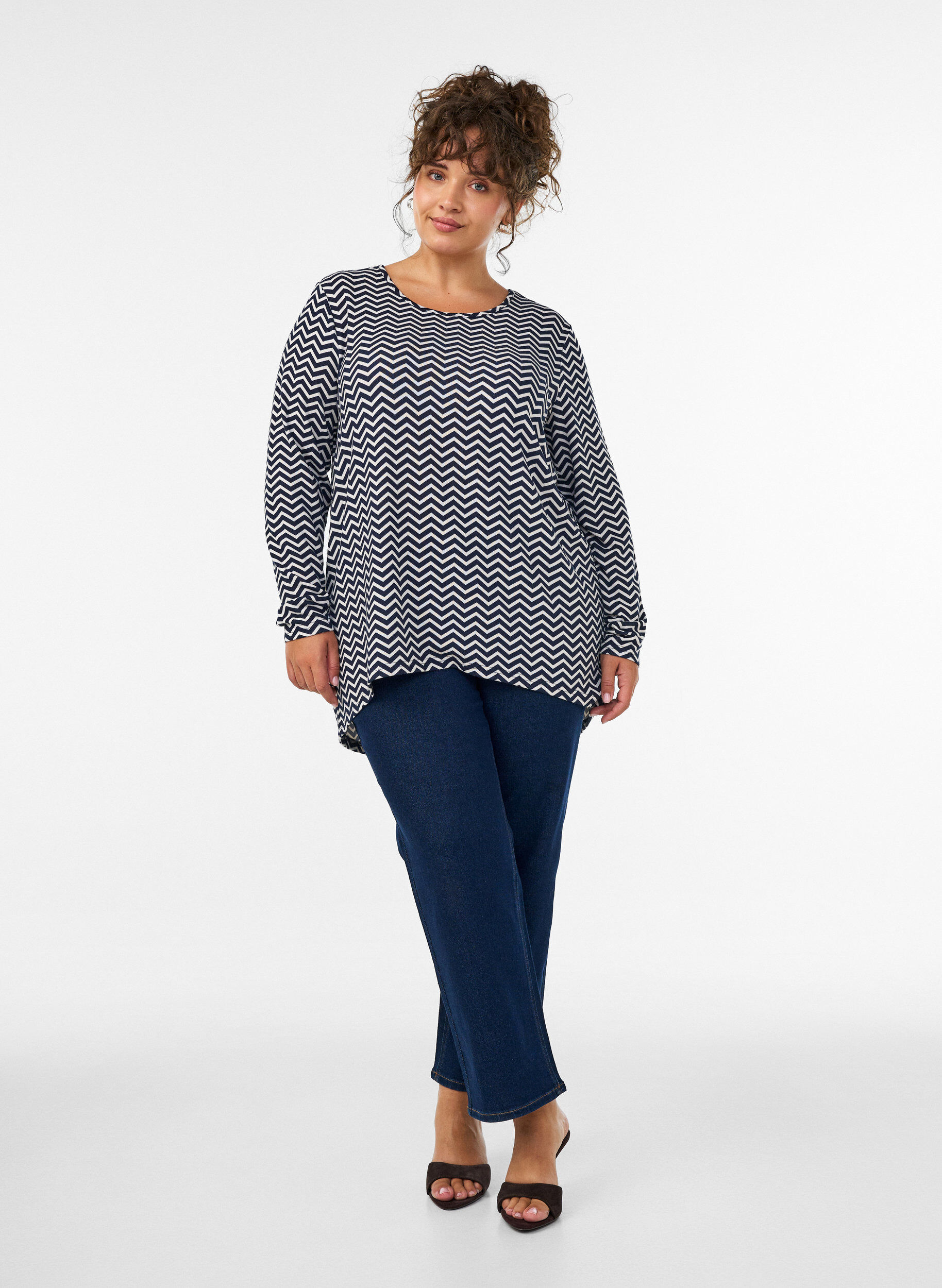 ZizziM&ouml;nstrad blus med l&aring;nga &auml;rmar, Bl&aring;, Model image number 1
