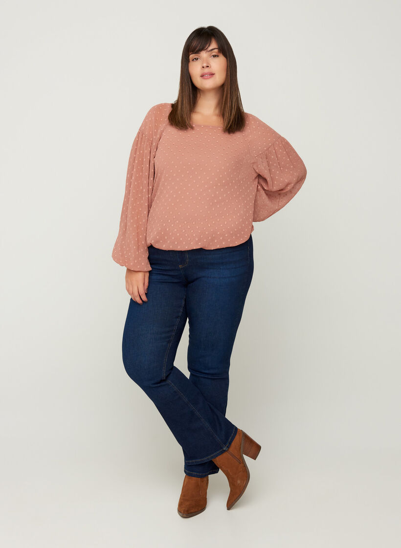 Långärmad mesh-blus med smock, Burlwood, Model image number 3