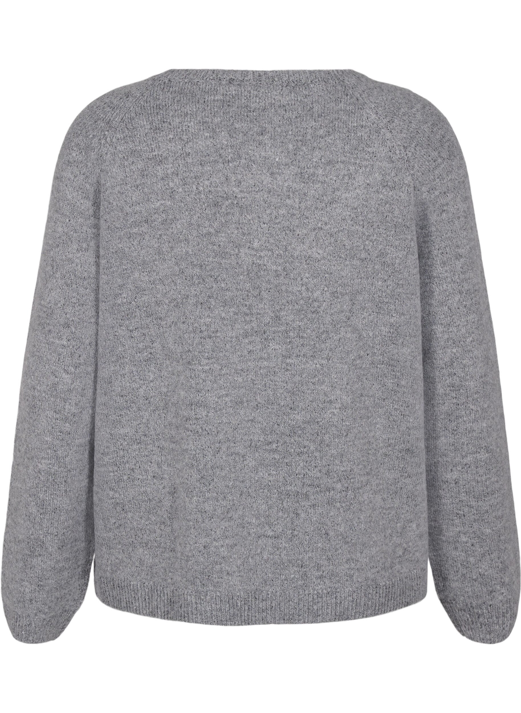 Zizzi L&ouml;st sittande stickad blus med rund hals, Medium Grey Melange, Packshot image number 1