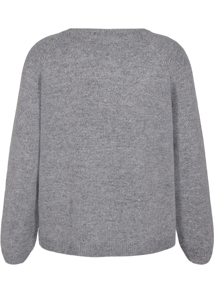 Löst sittande stickad blus med rund hals, Medium Grey Melange, Packshot image number 1