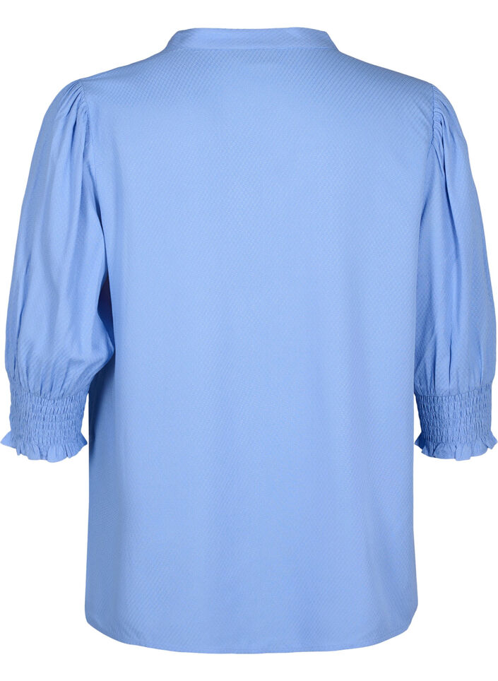 Blus i viskos med smock- och volangdetaljer, Cornflower Blue, Packshot image number 1
