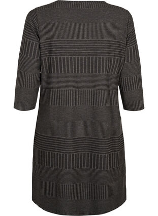 Klänning med trekvartsärm och randigt mönster, Dark Grey Mélange, Packshot image number 1