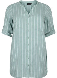 Randig skjorta med V-ringad hals, Balsam Green Stripe