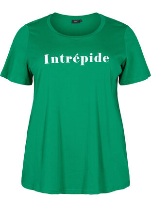 Kortärmad t-shirt i bomull med texttryck, Jolly Green, Packshot image number 0