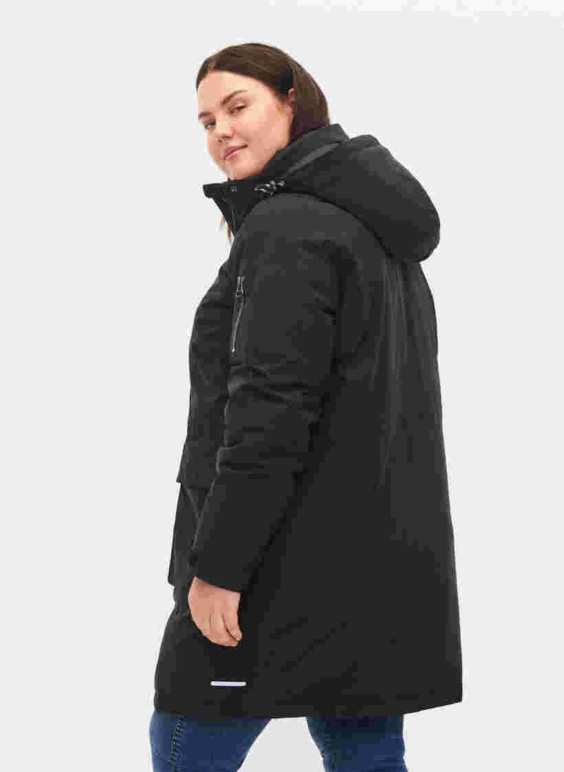 Vinterjacka med avtagbar huva och fickor, Black, Model image number 1