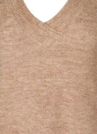 Melerad oversize stickad tröja med ull, Light Brown Mel. , Packshot image number 2